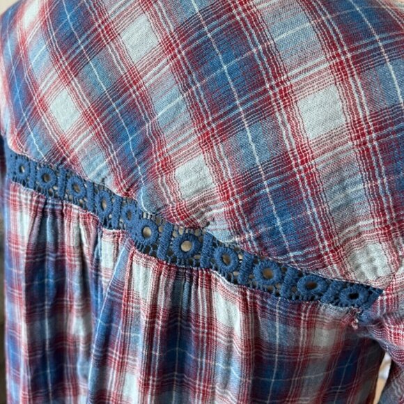 Holding Horses Plaid Anita Tunic Dress Size S Small Blue Red High Low - Picture 7 of 7